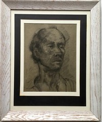 Modernist 1970s Original Susan Amster NYC Minimalist Charcoal Portrait Painting