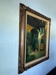 VINTAGE NEW ORLEANS FRENCH QUARTER COURTYARD OIL PAINTING LANDSCAPE PETERS 1960s