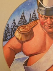 Vintage Unsigned Oil Painting Buryat Wrestler Mongolia Russia