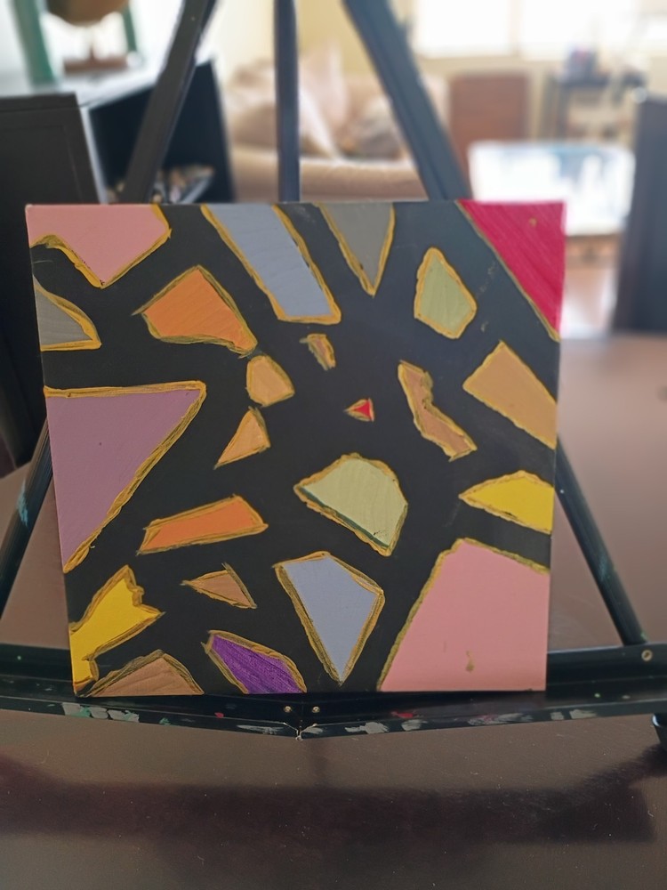 Abstract Geometric Painting, Black Pink Yellow, Unframed Single Piece Art