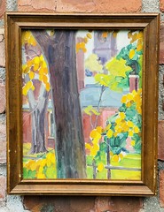Rochester New Artist Clifford Ulp Oil Painting Autumn Town Scene Unsigned C1950s