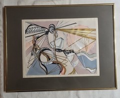 Signed And Dated Framed Abstract Geometric ’87 Karen Saida