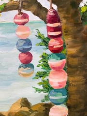 Florida Keys Buoys by Marina Fisher, Oil Painting, canvas on panel, size 11”x14”