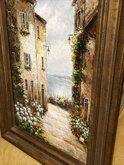 John Sloan Oil On Canvas Wood Framed Artwork Large ~ Villa Overlooking Ocean