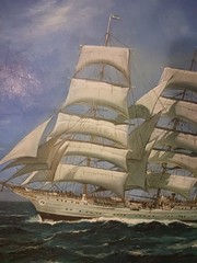 YUN HI SOO (HEI) KOREAN ORIGINAL OIL ON CANVAS Sail Boat Clipper Ship PAINTING