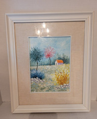 VTG PAINTING BY CASTELLARI „PAESAGGIO“ 18X24 FRAMED WHITE WOOD (ART1-16-M-0)