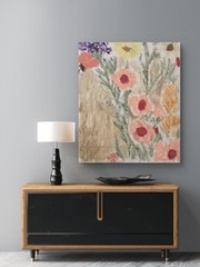 Textured Abstract Boho Spring Pink Muted Flowers Canvas Art Original 11×14