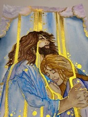 Watercolor Painting Jesus Art God Peace Gold Shimmer Artwork Yahshua Home