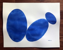 Modern Abstract 21, Oval, Blue, Original Watercolor Painting, Signed, 20×16, Art