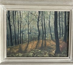 Vintage Impressionist Tree Forest Landscape Oil Board Artist Signed Pennsylvania