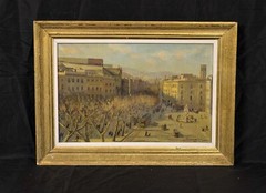 Spanish Impressionist Street Scene Of Barcelona City Landscape 1942 Oil Painting