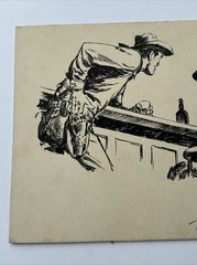ANTIQUE ILLUSTRATION PAINTING DRAWING COLLECTION HUNTER BARKER COWBOY WESTERN