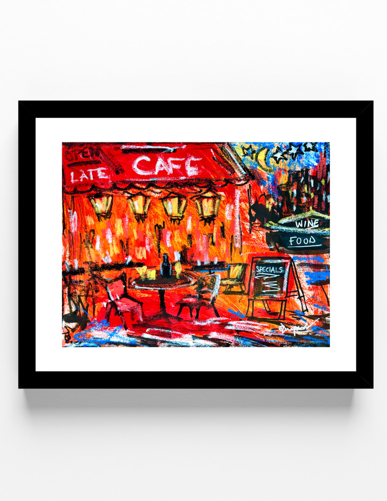 Guajardo Art: Starry Cafe 14X11 Original Paper Signed Wall Decor