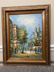 Caroline Burnett 1877-1950 Paris Street Scene Oil Painting Framed Signed 16/12