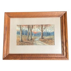 Original Landscape Country Road Watercolor Painting Art Framed Matted 16 x 12”