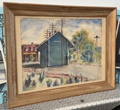 Vintage Watercolor Painting „Junction City“ Landscape Framed Matted Signed Dulin