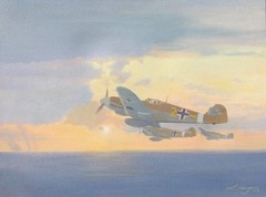 ORIGINAL WW2 MILITARY AVIATION ART PAINTING DAK ME-109 LUFTWAFFE FIGHTER WWII