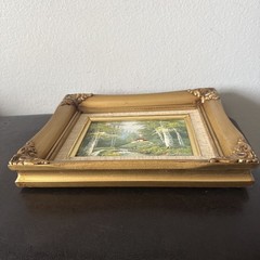 Vintage Oil Painting In Ornate Gold Frame Nature Size 11×9 Signed