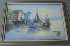 Luini Signed Oil Painting 36×24″ Seascape Harborview Painting-Italy NO FRAMING