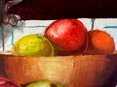 K HANLO HOLLAND SIGNED OIL PAINTING STILL LIFE SILVER VASE WITH ASSORTED FRUITS