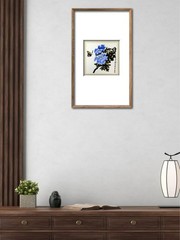 Original Chinese Ink Painting – Blue Peony & Butterfly, 34×34cm, Hand-Painted