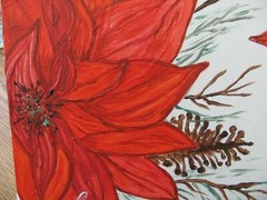 Original, Hand Painted-POINSETTIA-Holiday/Winter Art Acrylic on Canvas 8”x10″