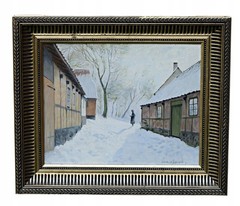 Niels Walseth Winter Landscape With Woman Snow Oil On Canvas Original Signed