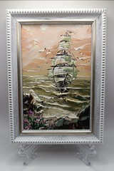 Original Oil Painting Sea Seascape Miniature Framed Impasto Ship Maritime Art