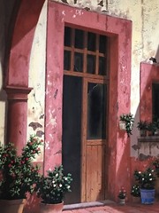 Francisco Ayala Gress Oil/Canvas, Old Door in the Courtyard, Signed 1994