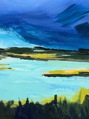 Blue Marsh Landscape Painting 9×12 Coastal Wall Art Home Decor Signed Original