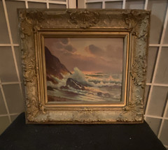 Framed Realism Seascape Painting Ocean Waves Rocky Coast Nautical Landscape