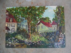 ORIGINAL OIL CANVAS PANEL PAINTING IMPASTO COTTAGE HOUSES SIGNED DELIGIANNI