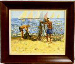 WILLIAM MOREIRA CRUZ (Uruguay, 1962), ‚FISHERMEN‘, Oil/board, 22.75″ x 19″.