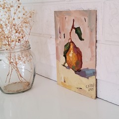 Fragrant Pear Painting Original Oil Still Life Semi Abstract Modern Wall Artwork