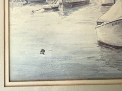Old Watercolor Winter Marina Boat Signed Maurice Day (1893-1983) Framed 21×28”