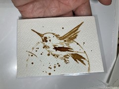 Aceo Original Hummingbird Coffee Painting Bird Miniature Realism ATC Art Gift