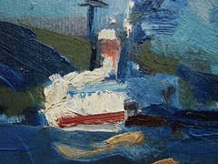 Ukrainian Soviet USSR oil Painting impressionism seascape barge boat steamship