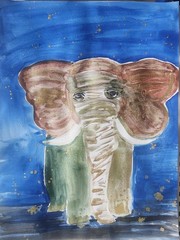 Watercolor Elephant Original Abstract 9×12 Watercolor Paper Signed Contemporary