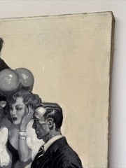 Antique Art Deco Painting Portrait Crime Fashion Large Oil Illustration 1930’s