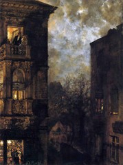 Oil Painting repro Adolph von Menzel – Corner of a House in the Moonlight
