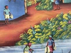 Original Haitian oil hand painting 38inx32.5 colorful civilization working