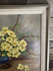 Vintage Yellow Floral In Vase Oil Painting Holland 18” X 14” Framed (Bin20)