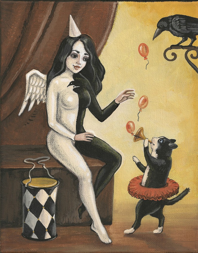5×7 PRINT OF PAINTING GOTHIC RYTA TUXEDO BLACK CAT CLOWNS HALLOWEEN Art Costume