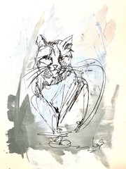 SAMATOWIC Cat 9×12 Original Abstract Expressionism Drawing Signed Wall Art 18