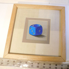 Blue Dice – colored pencil painting by Gwynn Art – frame size 10×10″