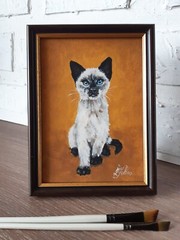Siamese Cat Blue Eyes Painting Pet Original Art Framed 7 by 5 Cat Oil Painting