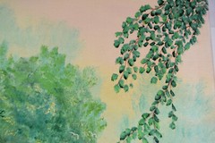 24″ Oil Painting Canvas Landscape W/ Victorian Family Mother Daughter Orchard