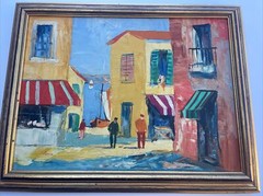 MID CENTURY IMPRESSIONIST PAINTING ARCHITECTURE CITY STREET SCENE SIGNED CORINI