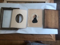 Pair Antique 19C Miniature Watercolor Lady & Gentleman Portraits Gilt Frames