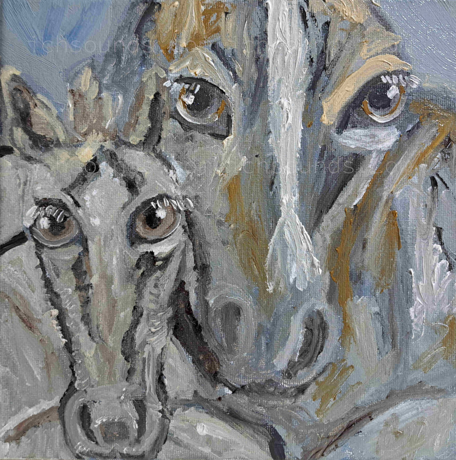 Original 8″x8″ horse oil painting on stretched canvas, signed on the back